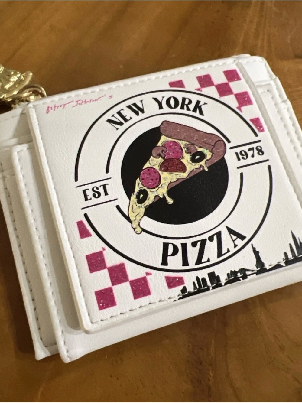 Betsey Johnson New York Pizza Box White Bifold Wallet